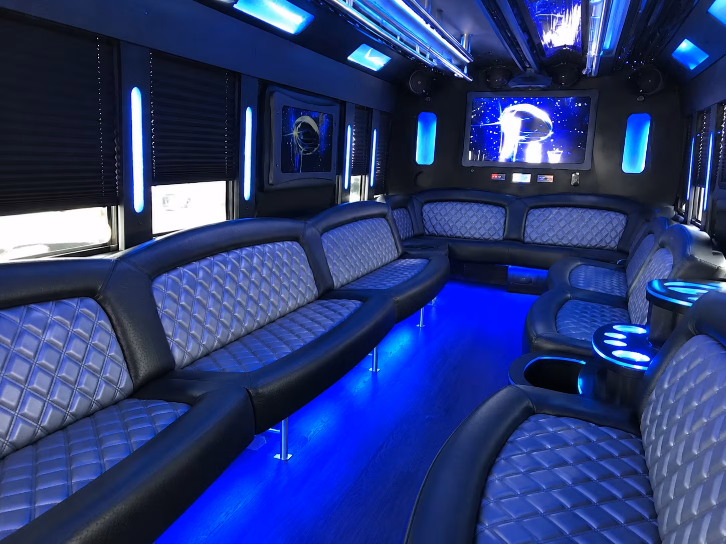 Passenger seating aboard a party bus rental serving Clarksville