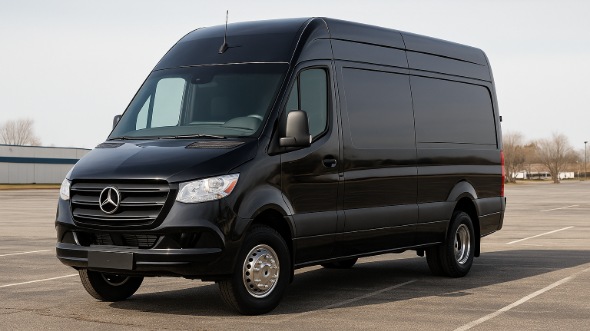 Exterior of Charter Bus Company Evansville's 14 Passenger Sprinter Limousine in Evansville